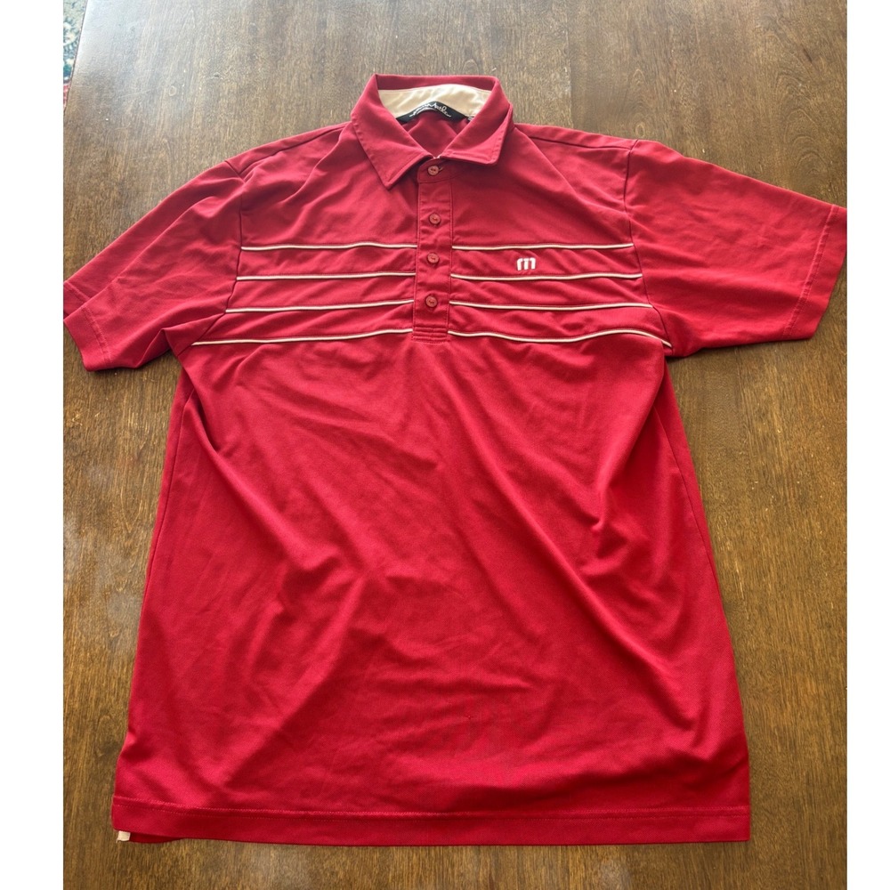 Travis Mathew Mens Red Striped Short Sleeve Golf Polo Shirt Size Medium